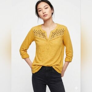 Style & Co Blouse Yellow Boho Grunge Casual Embroidered XL